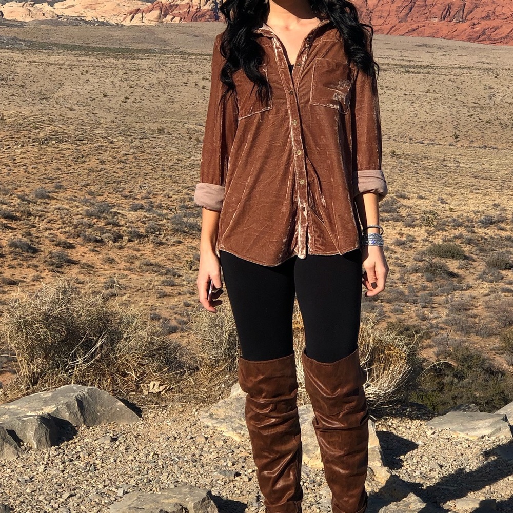 Umgee Velvet Brown Button Down - Worn 2x